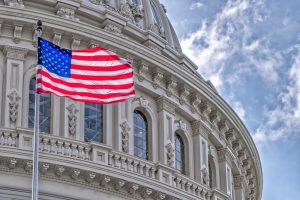 Washington,Dc,Capitol,Dome,Detail,With,Waving,American,Flag