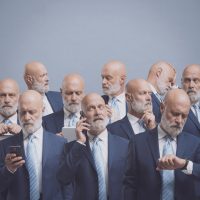 Multitasking,Flexible,Efficient,Businessman,At,Work,,Collage,Of,Different,Portraits